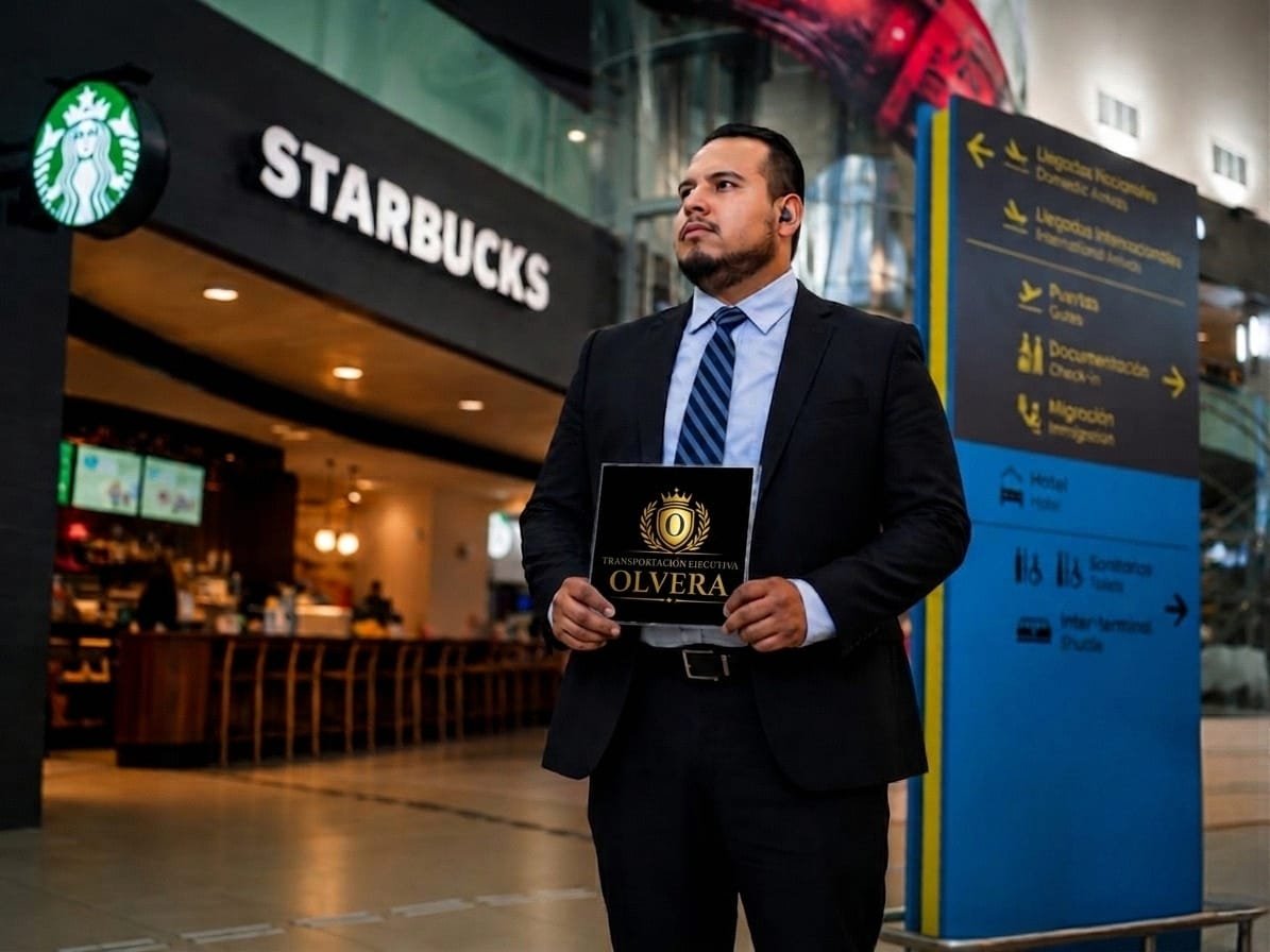 chofer ejecutivo con baner en el aeropuerto de monterrey